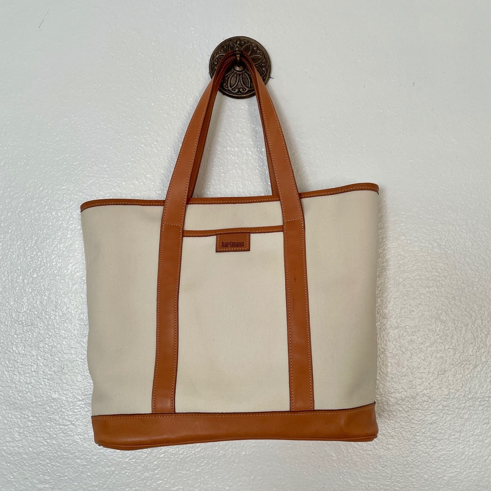 Hartmann Canvas Leather Trim Cream Tan Shoulder Bag Travel Carryall Tote